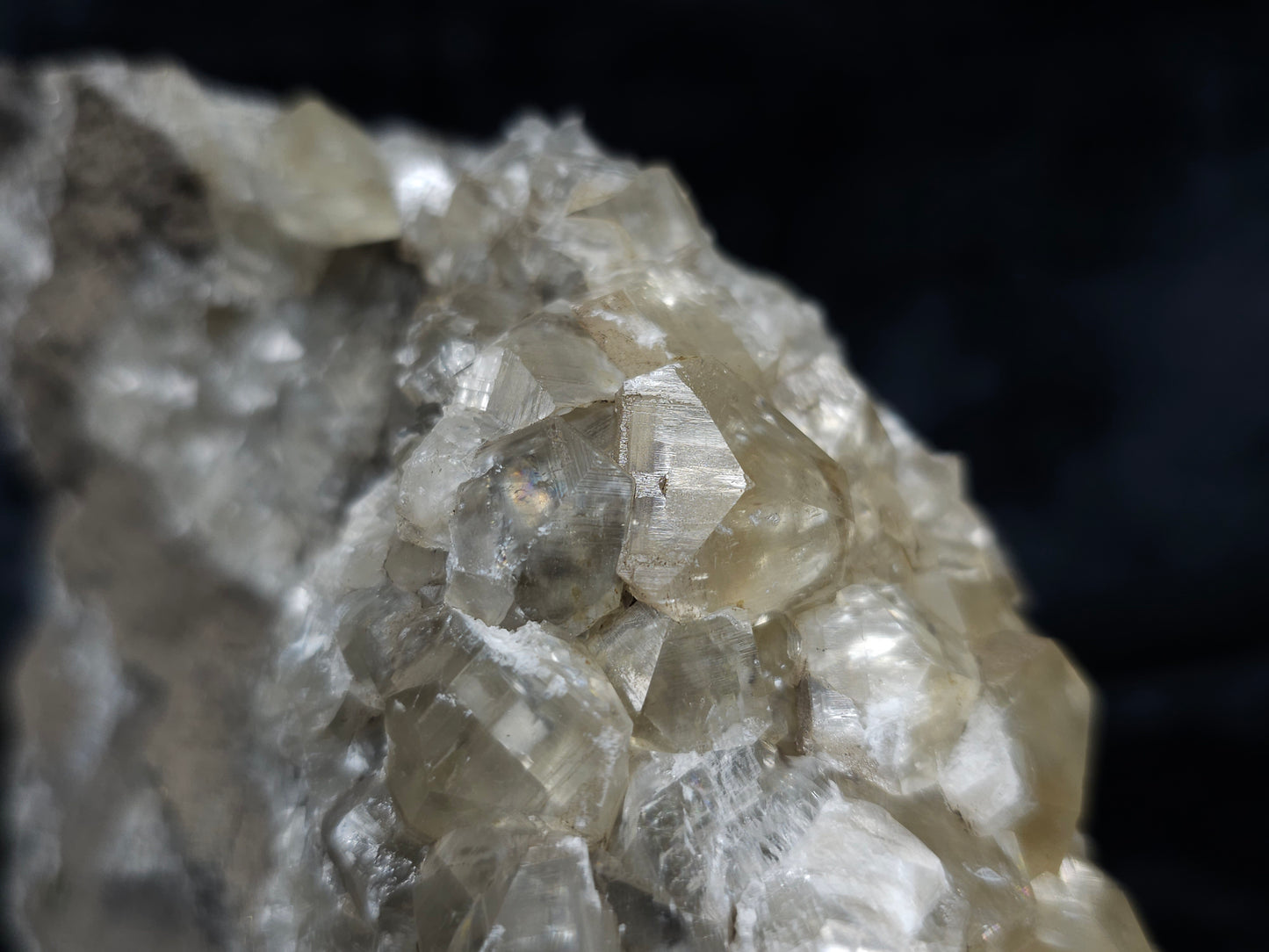 #34016 Super clear Nailhead Spar Calcite geode and  Chalcopyrite ore and multiple small fossils in the matrix