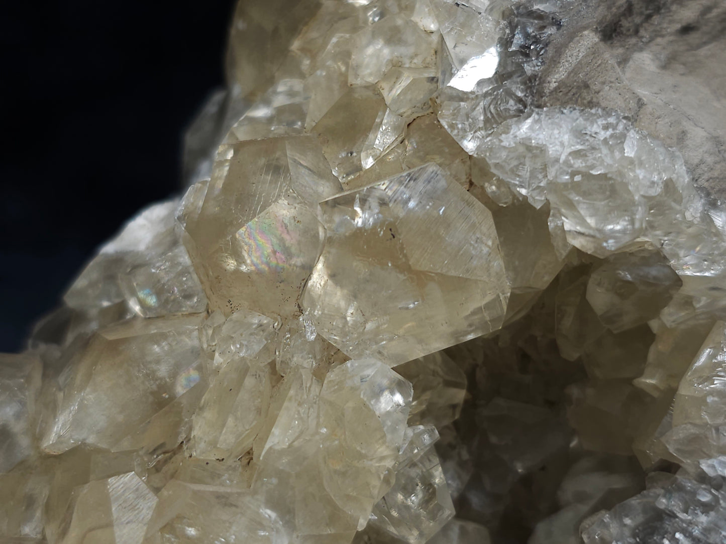 #34016 Super clear Nailhead Spar Calcite geode and  Chalcopyrite ore and multiple small fossils in the matrix