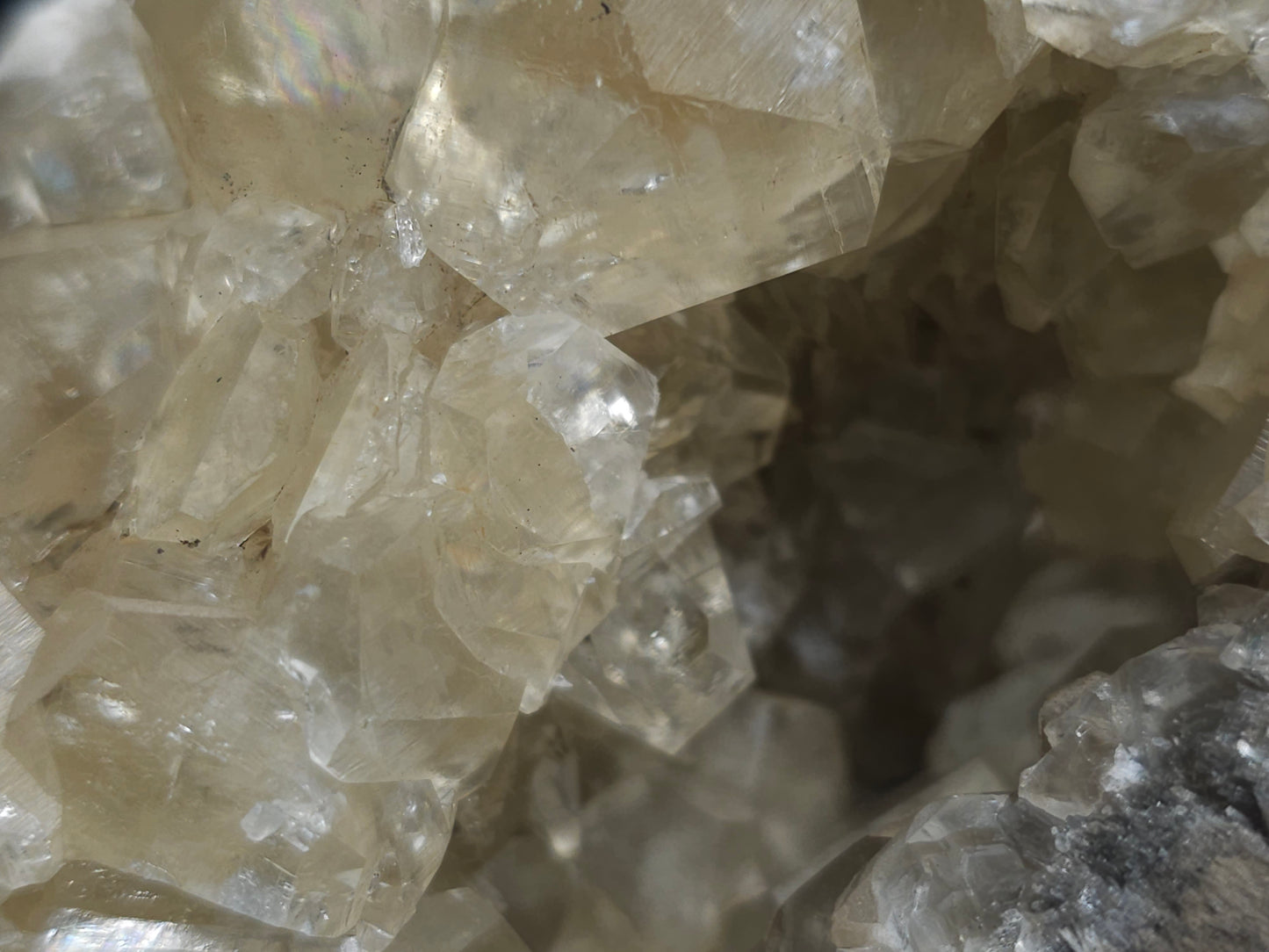 #34016 Super clear Nailhead Spar Calcite geode and  Chalcopyrite ore and multiple small fossils in the matrix