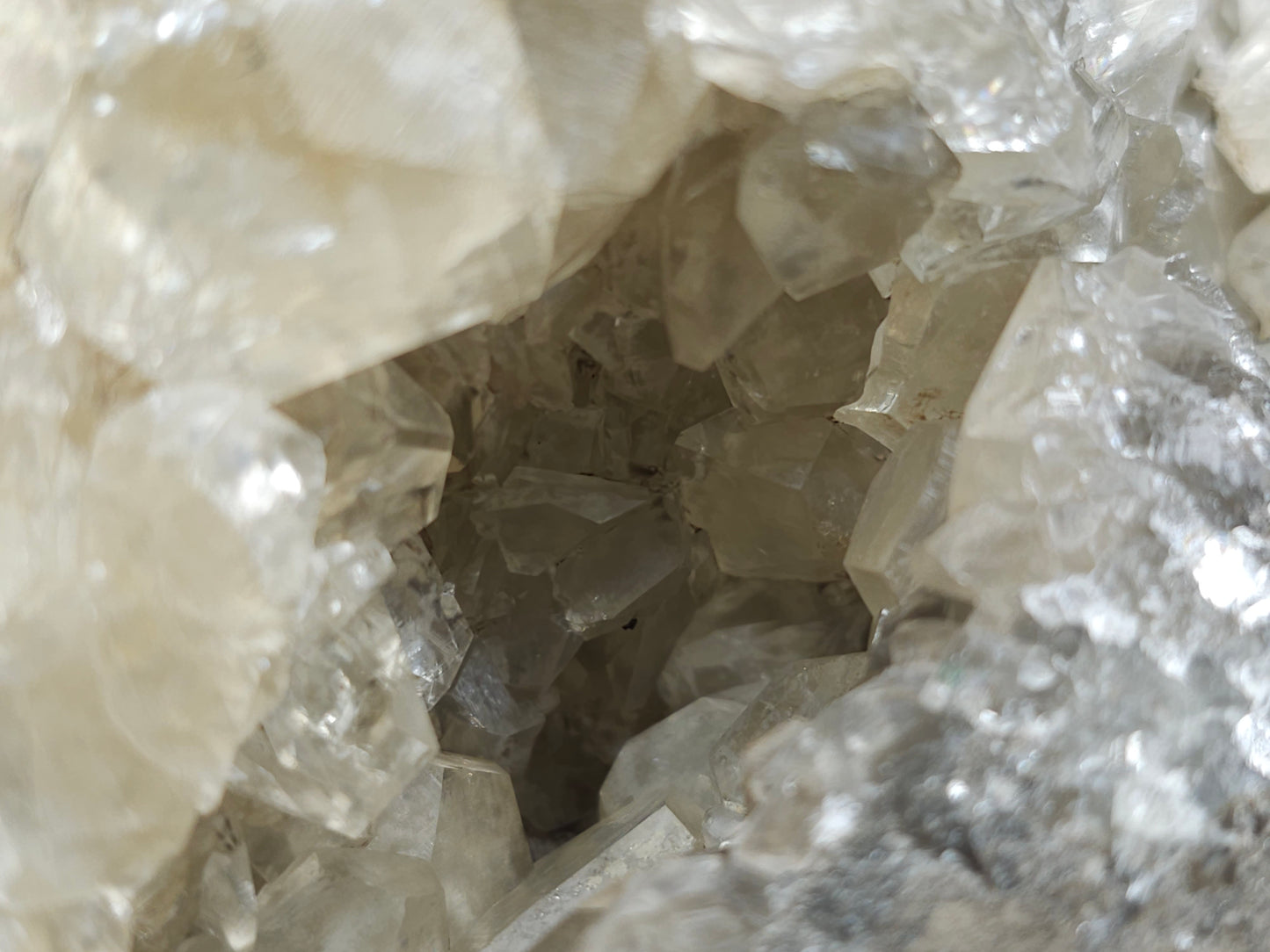 #34016 Super clear Nailhead Spar Calcite geode and  Chalcopyrite ore and multiple small fossils in the matrix