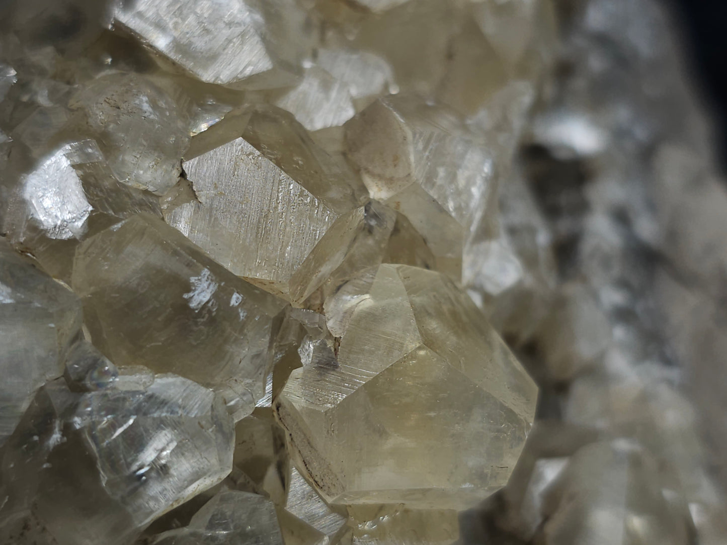 #34016 Super clear Nailhead Spar Calcite geode and  Chalcopyrite ore and multiple small fossils in the matrix