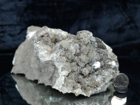 #34017  Double phantom Nailhead Spar Calcite cluster with Chalcopyrite ore and multiple small fossils in the matrix
