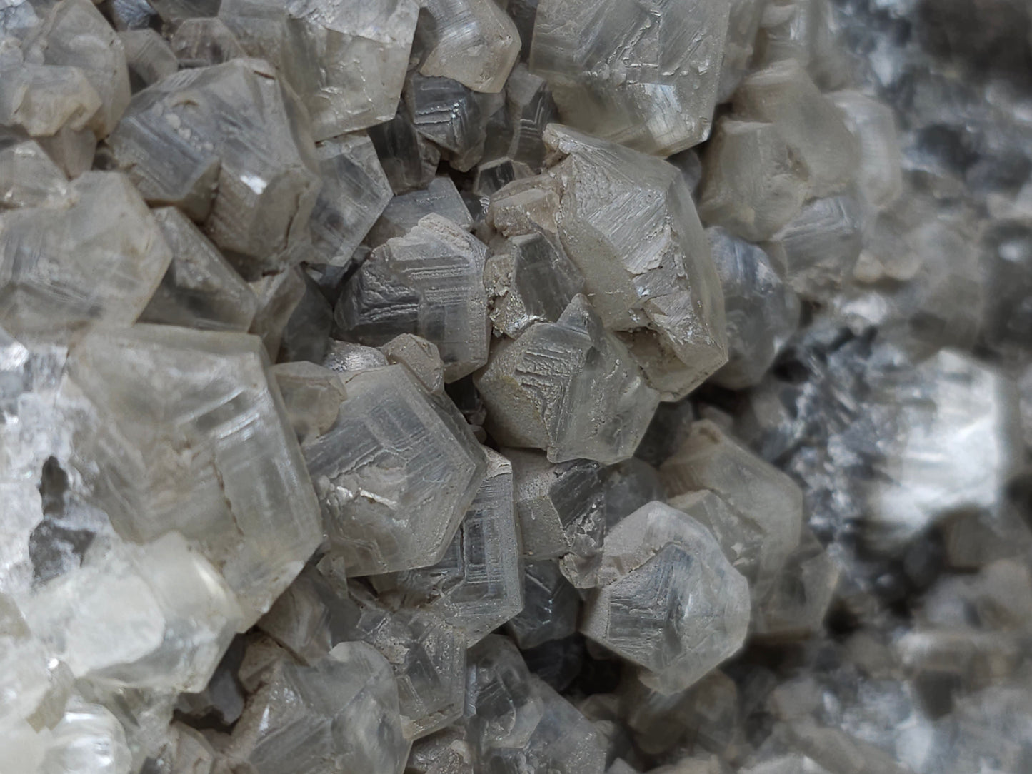 #34017  Double phantom Nailhead Spar Calcite cluster with Chalcopyrite ore and multiple small fossils in the matrix