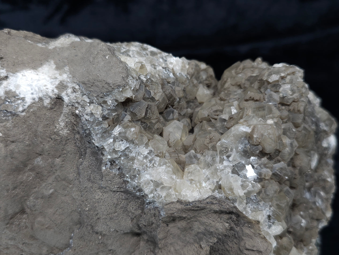 #34017  Double phantom Nailhead Spar Calcite cluster with Chalcopyrite ore and multiple small fossils in the matrix