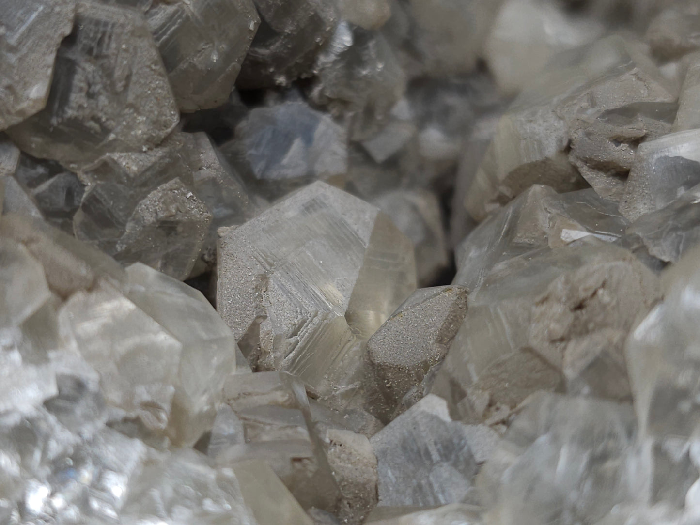 #34017  Double phantom Nailhead Spar Calcite cluster with Chalcopyrite ore and multiple small fossils in the matrix