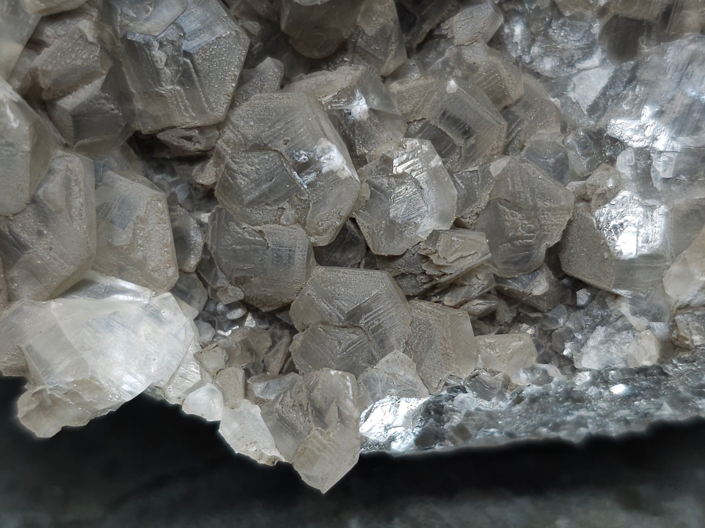 #34017  Double phantom Nailhead Spar Calcite cluster with Chalcopyrite ore and multiple small fossils in the matrix