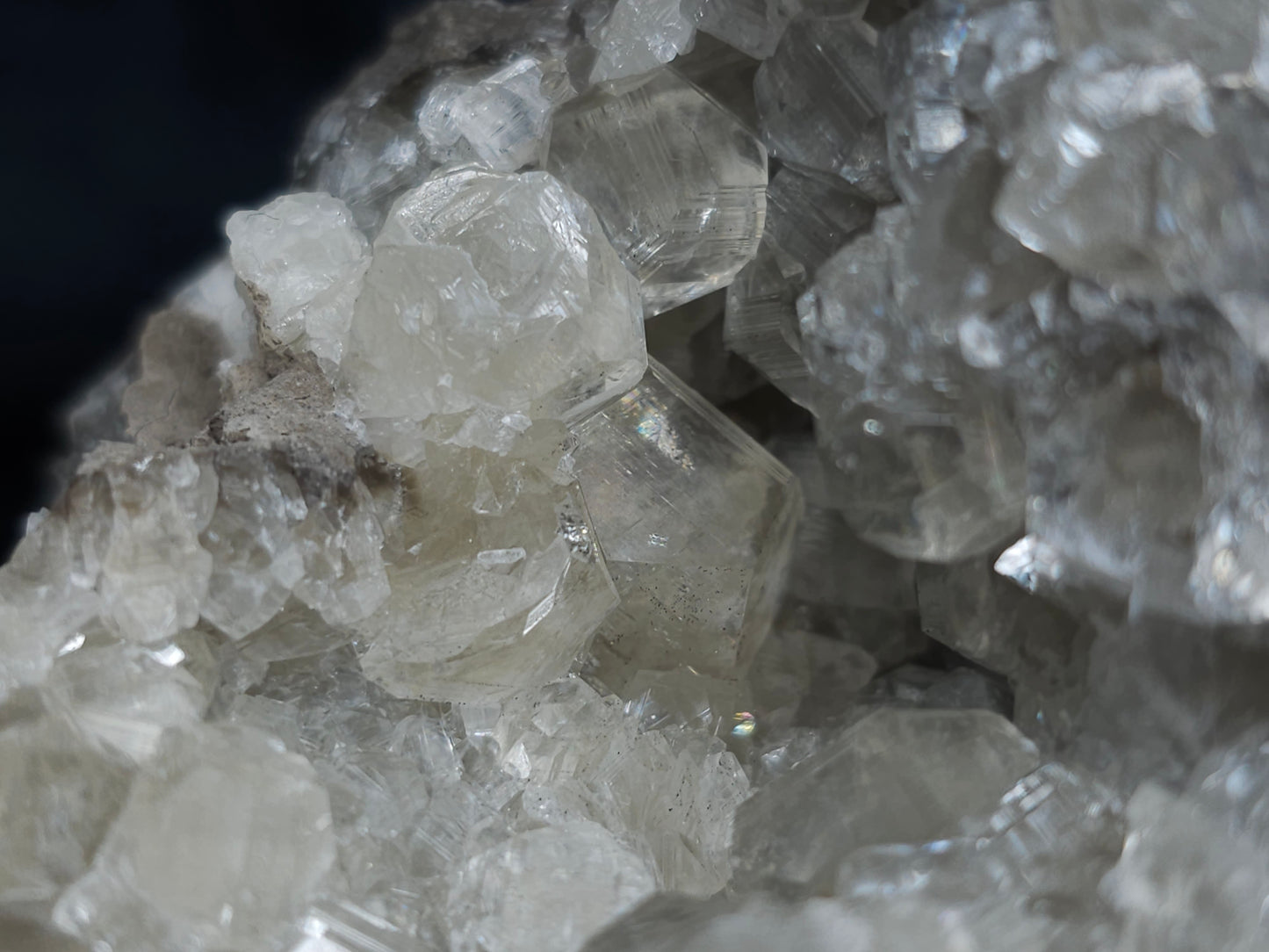 #34018 Super clear Nailhead Spar Calcite geode and Chalcopyrite ore and multiple small fossils in the matrix