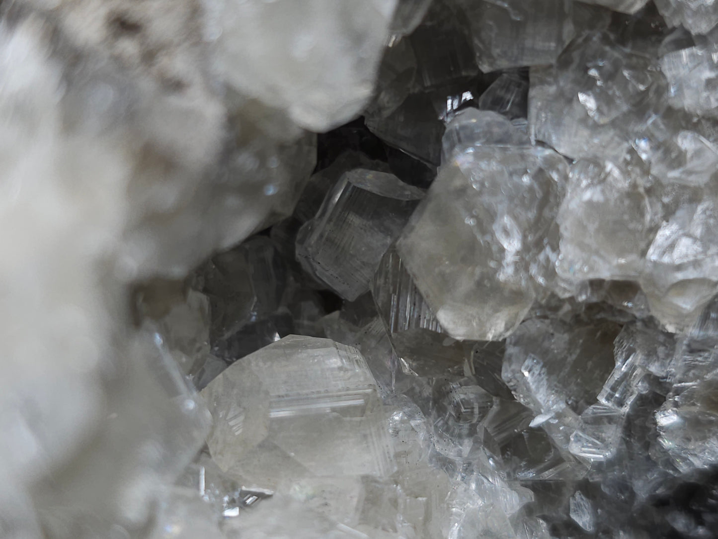 #34018 Super clear Nailhead Spar Calcite geode and Chalcopyrite ore and multiple small fossils in the matrix