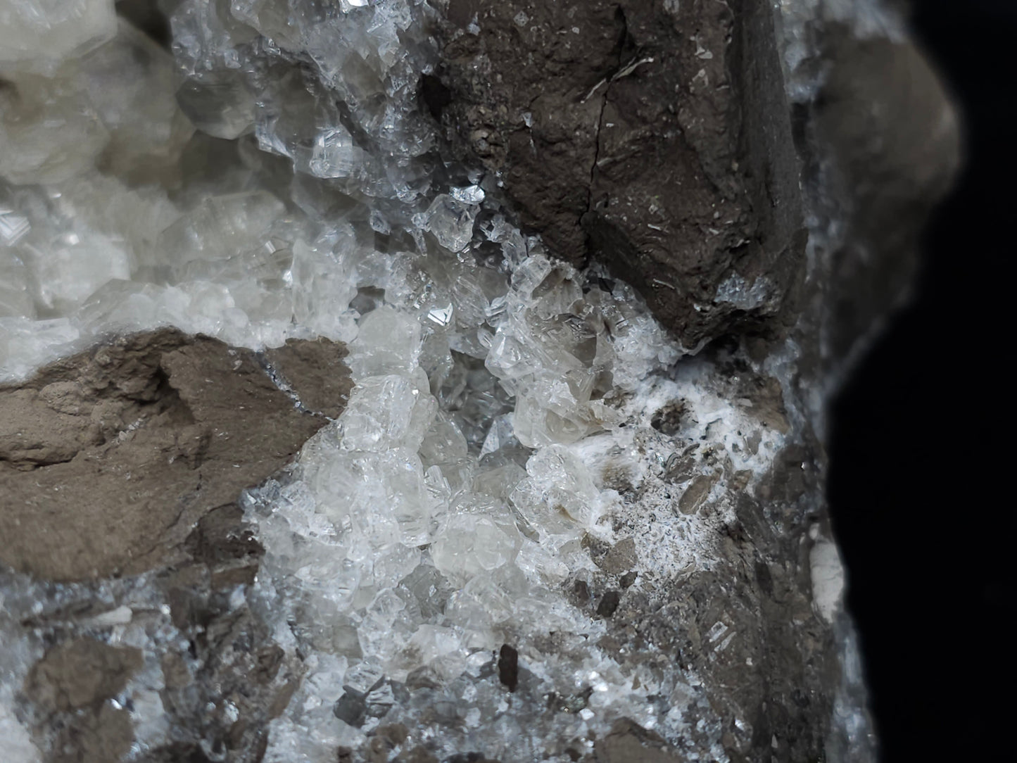 #34018 Super clear Nailhead Spar Calcite geode and Chalcopyrite ore and multiple small fossils in the matrix