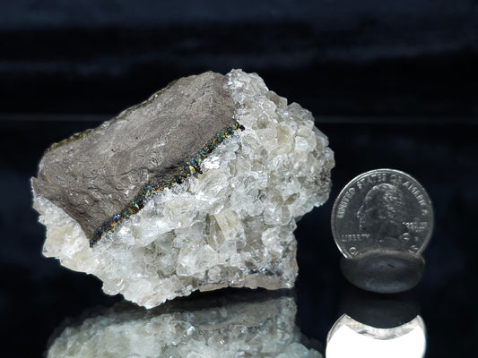 #34018-C Super clear Nailhead Spar Calcite cluster and  Chalcopyrite ore and multiple small fossils in the matrix