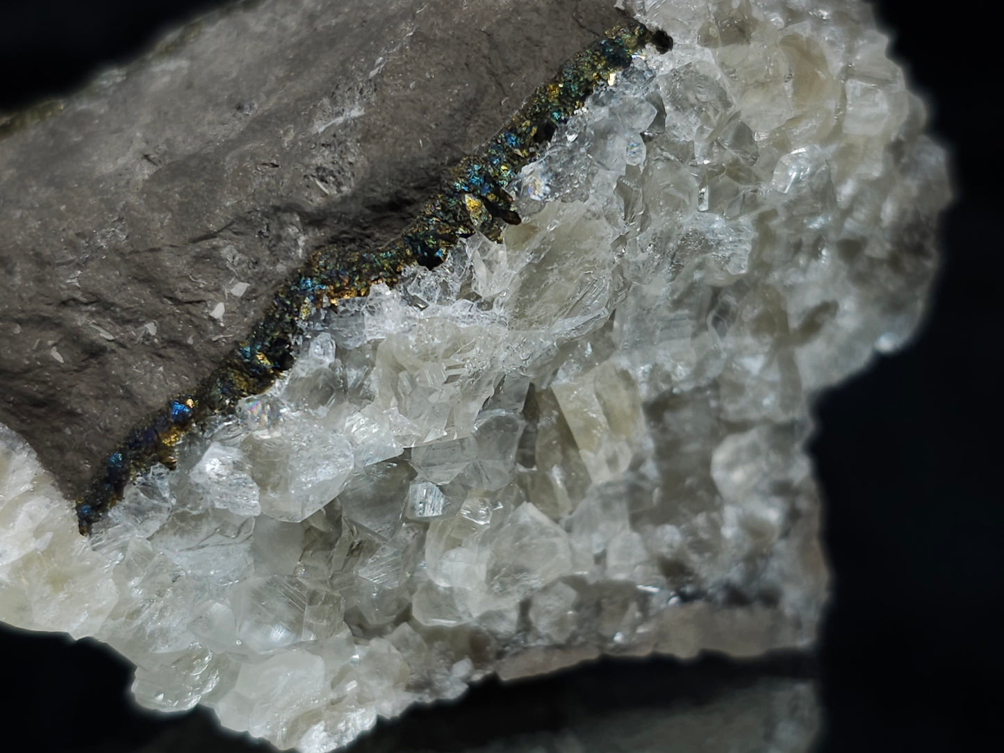 #34018-C Super clear Nailhead Spar Calcite cluster and  Chalcopyrite ore and multiple small fossils in the matrix