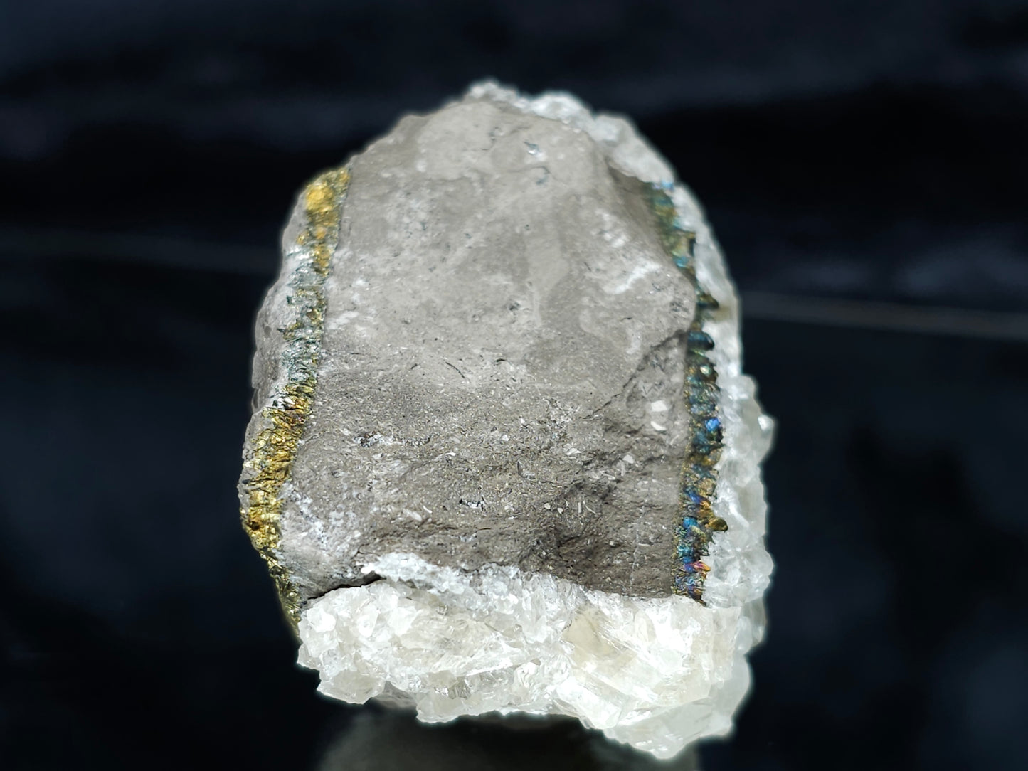 #34018-C Super clear Nailhead Spar Calcite cluster and  Chalcopyrite ore and multiple small fossils in the matrix