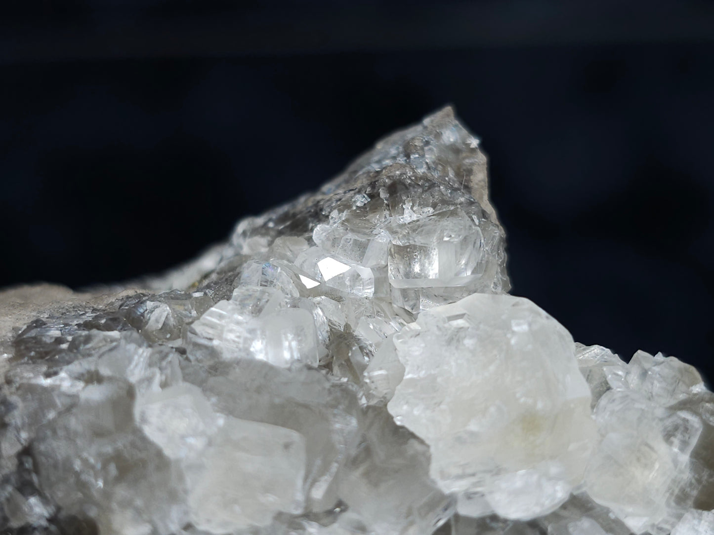 #34018-C Super clear Nailhead Spar Calcite cluster and  Chalcopyrite ore and multiple small fossils in the matrix