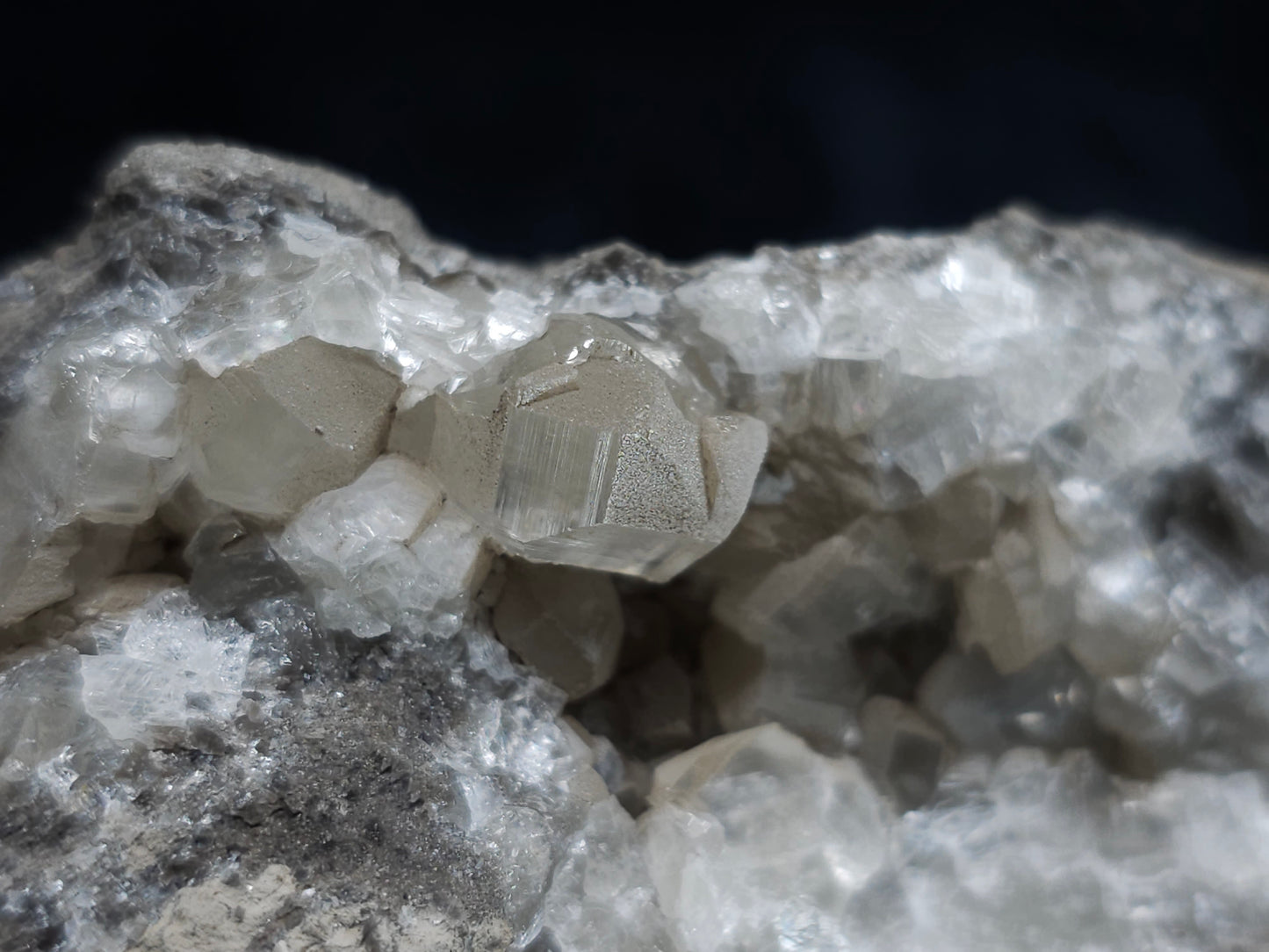 #34019 Super Clear Nailhead Spar Calcite geode it also have Chalcopyrite ore and multiple small fossils in the matrix