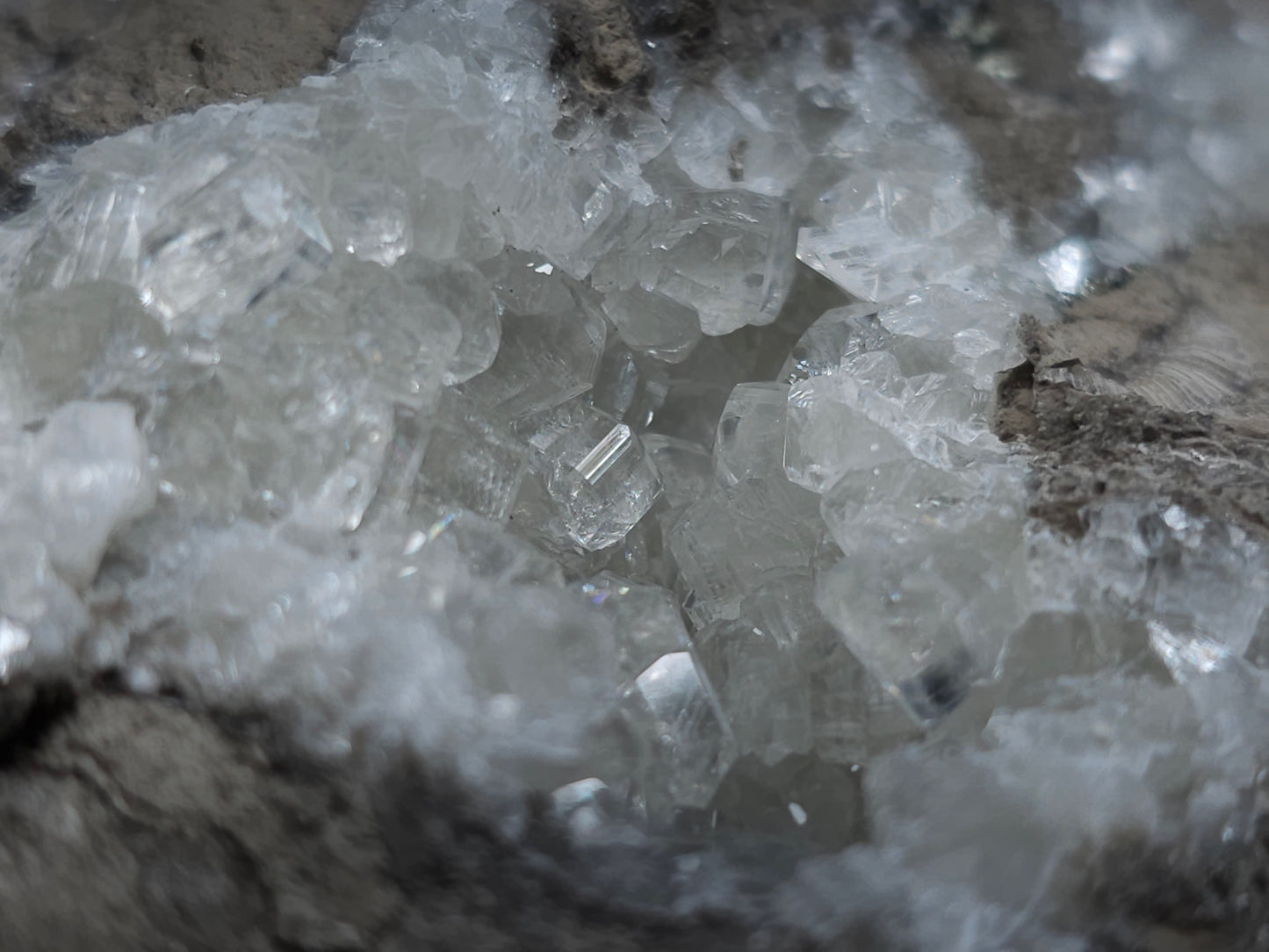 #34019 Super Clear Nailhead Spar Calcite geode it also have Chalcopyrite ore and multiple small fossils in the matrix