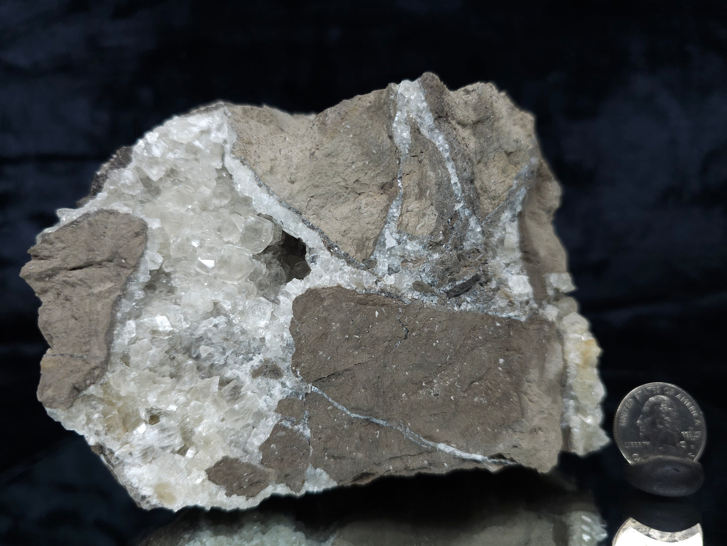 #34020 Super clear Nailhead Spar Calcite geode and Chalcopyrite ore and multiple small fossils in the matrix
