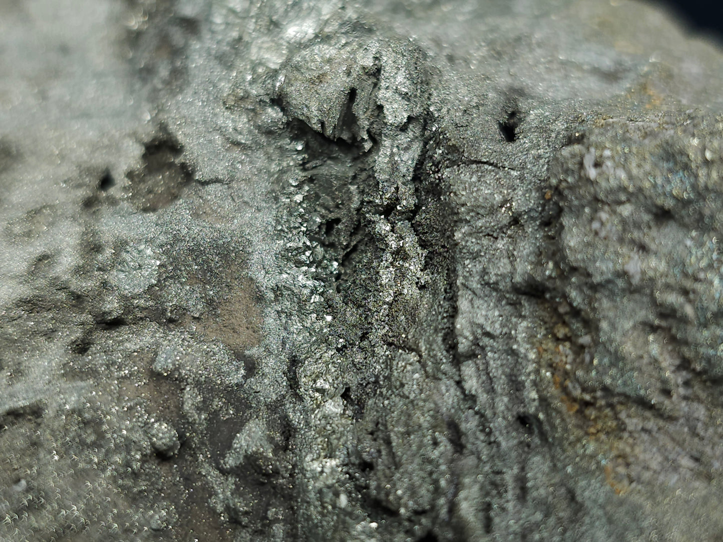 #66002 Hydrothermal mineral deposit that have fossil flower with peacock Chalcopyrite ore coating with small Dogthoot Spar Calcite and multiple fossil