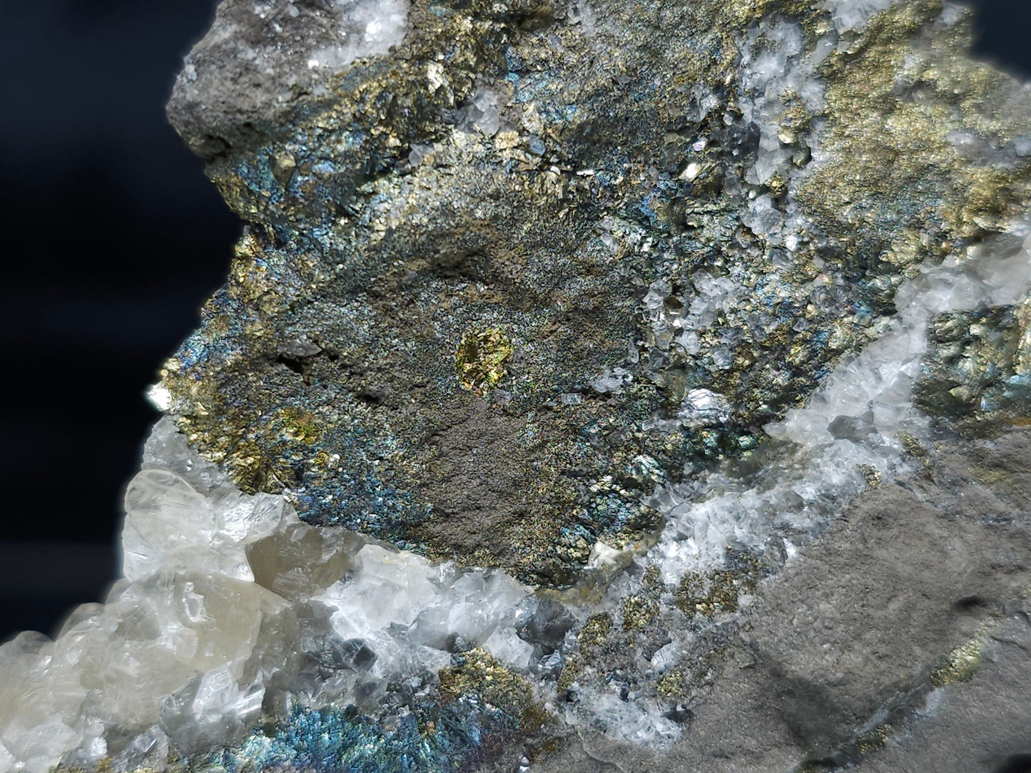 #66007 Peacock Chalcopyrite ore with Calcite and multiple small fossils