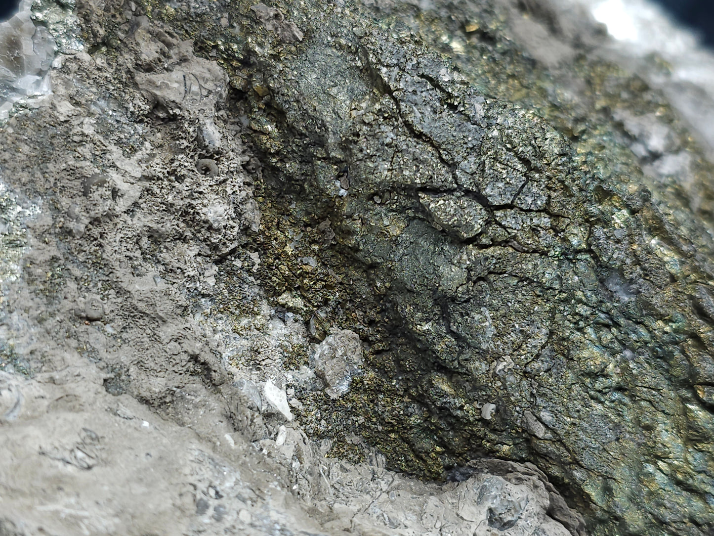 #66010 Chalcopyrite ore formation it almost looks like petrefied woods that was covered by some beautiful peacock Chalcopyrite ore formation, also have super clear Nailhead Spar Calcite