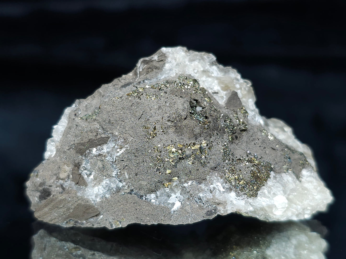 #66032 Peacock ore Chalcopyrite with Nailhead Spar Calcite and multiple small fossils