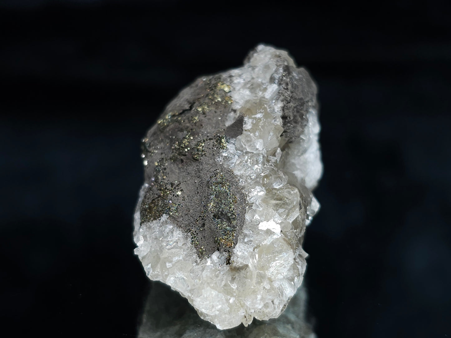 #66032 Peacock ore Chalcopyrite with Nailhead Spar Calcite and multiple small fossils