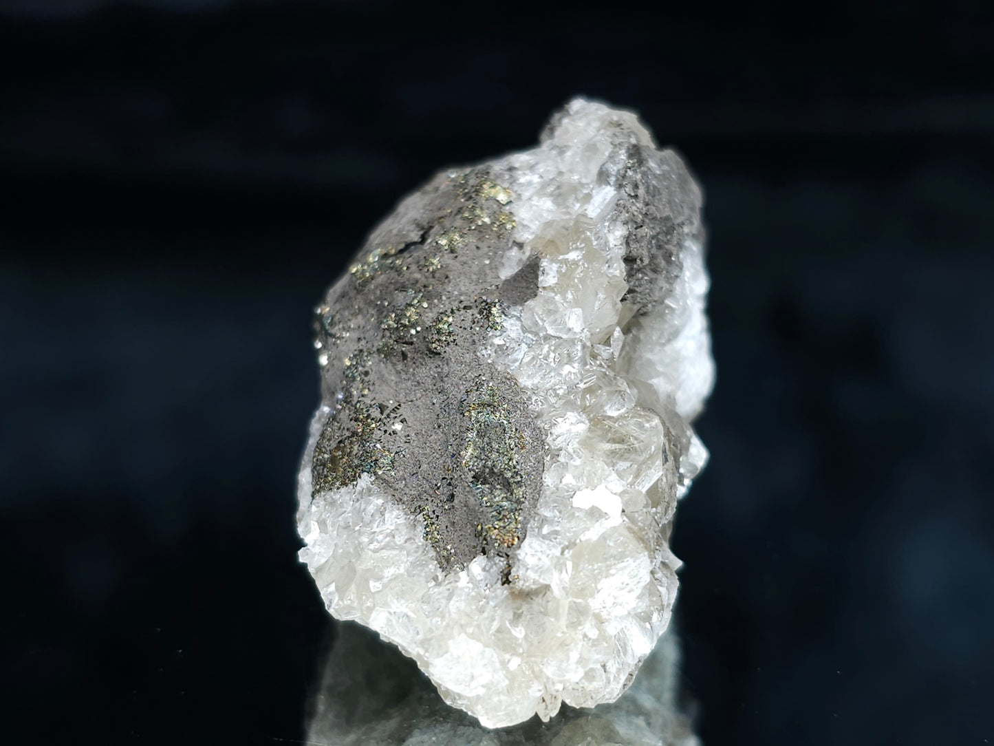 #66032 Peacock ore Chalcopyrite with Nailhead Spar Calcite and multiple small fossils