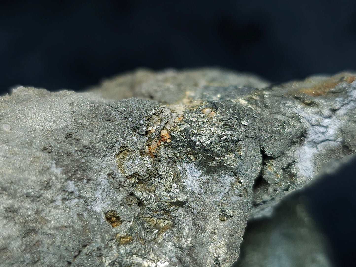 #66033 Golden Chalcopyrite ore with tiny lines of calcite, it also have fossil flower with peacock Chalcopyrite ore coating with multiple fossils