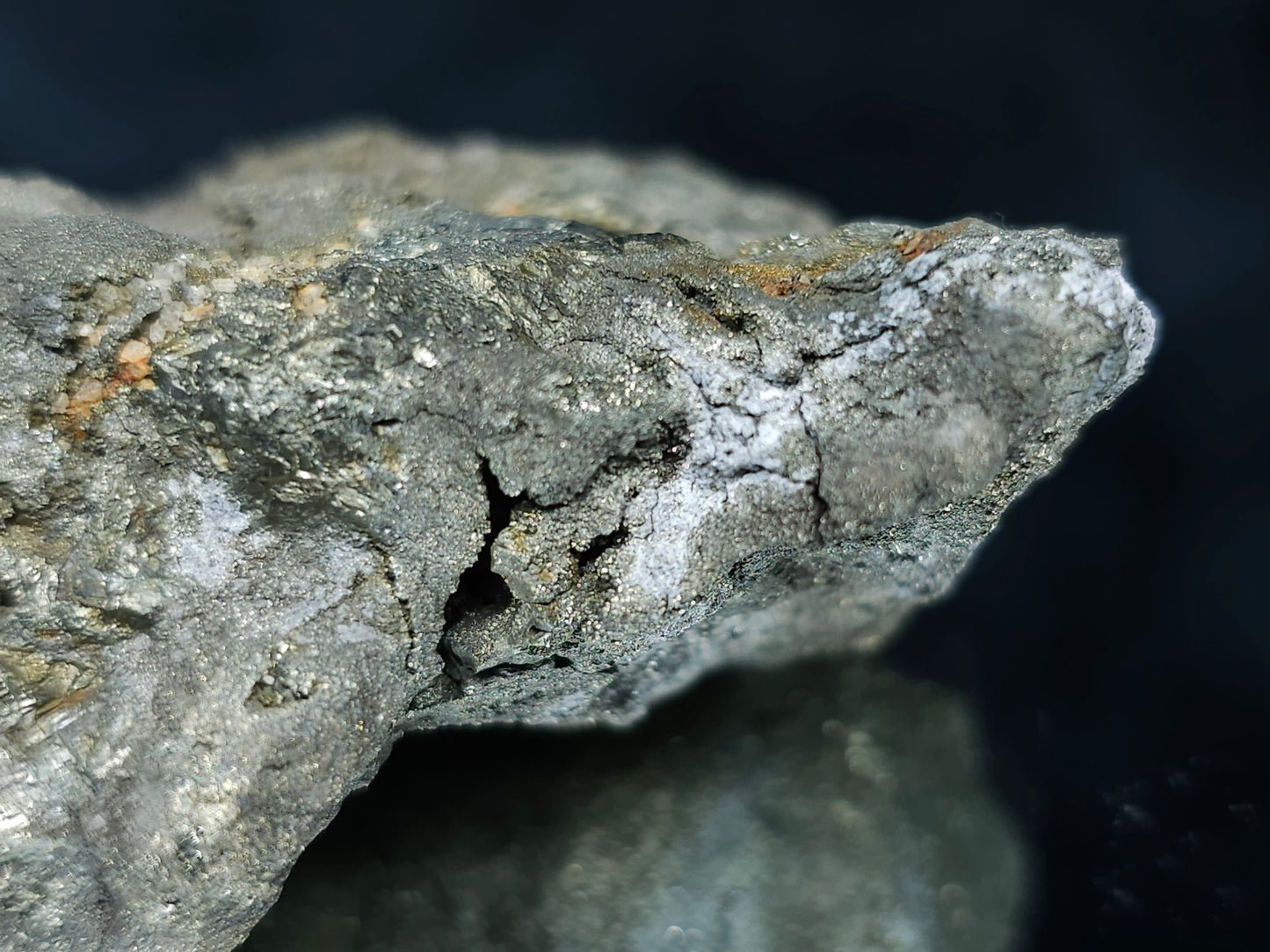 #66033 Golden Chalcopyrite ore with tiny lines of calcite, it also have fossil flower with peacock Chalcopyrite ore coating with multiple fossils