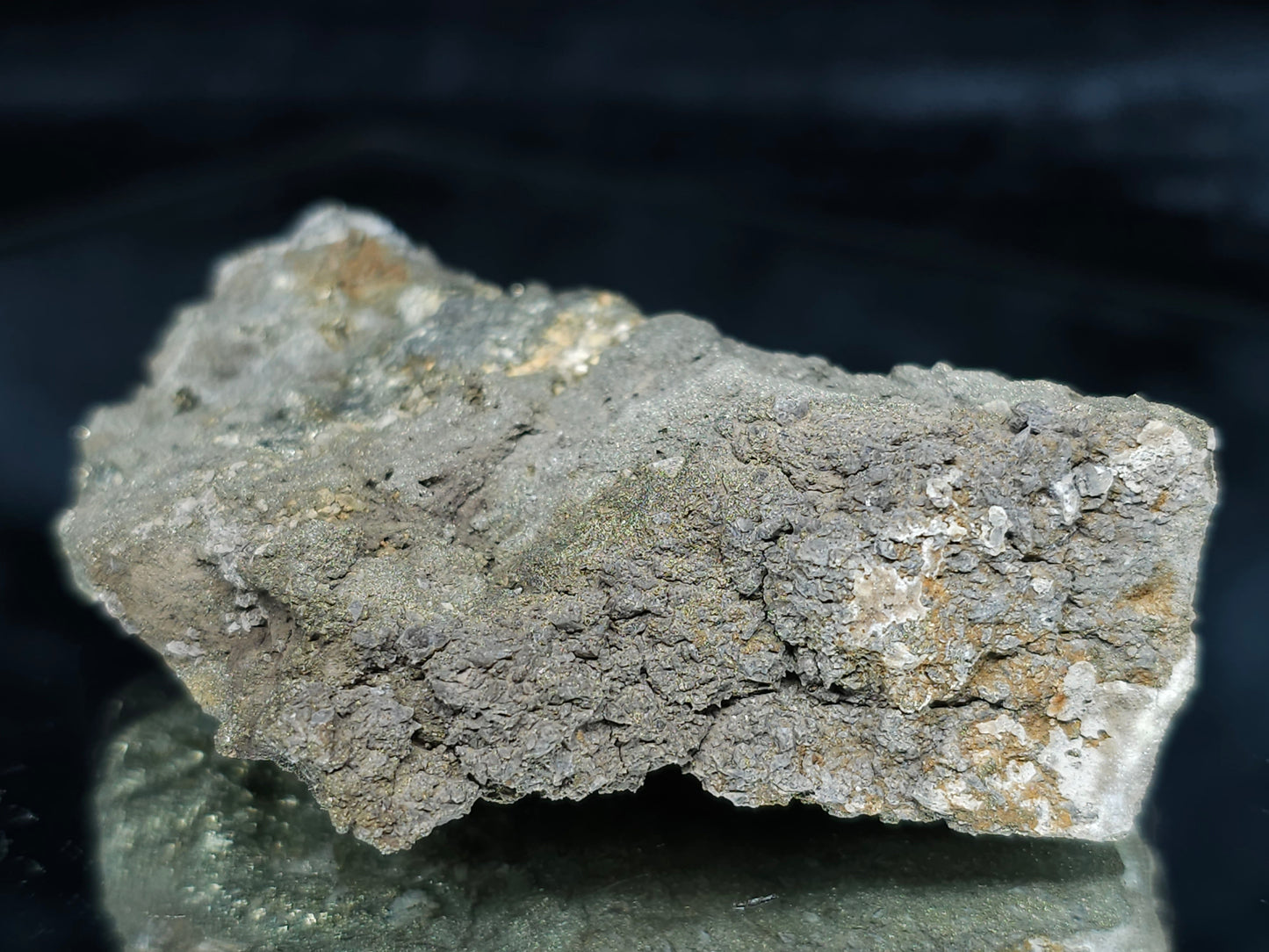 #66033 Golden Chalcopyrite ore with tiny lines of calcite, it also have fossil flower with peacock Chalcopyrite ore coating with multiple fossils