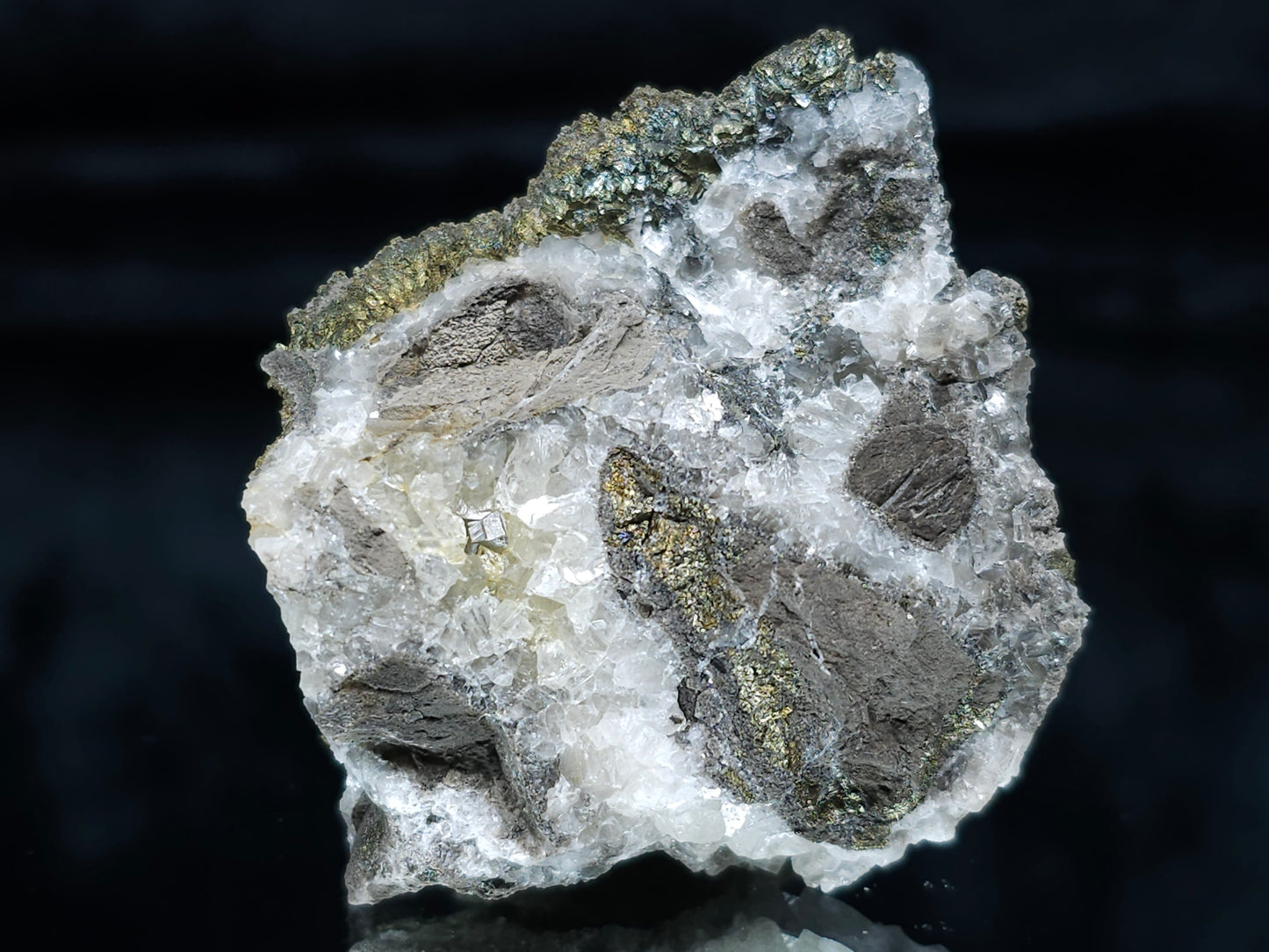 #66037 Chalcopyrite ore with beautiful lines of calcite with multiple fossils