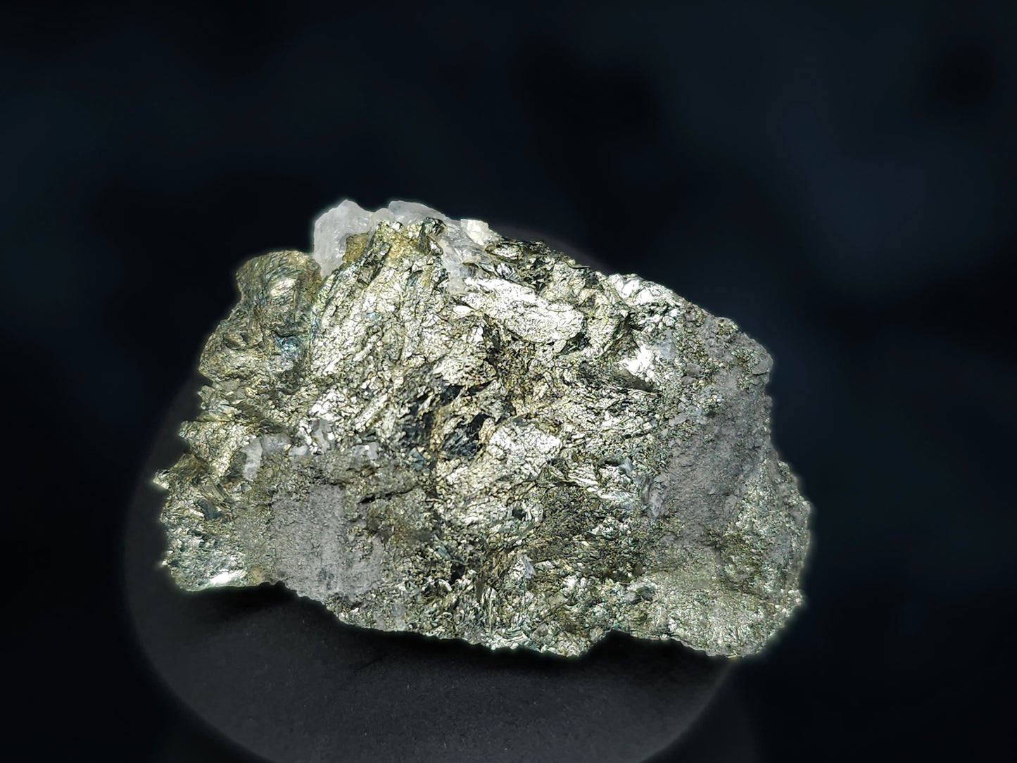 #66042 Iridescent Marcasite with Chalcopyrite ore and multiple small hydrothermal Calcite deposit formation