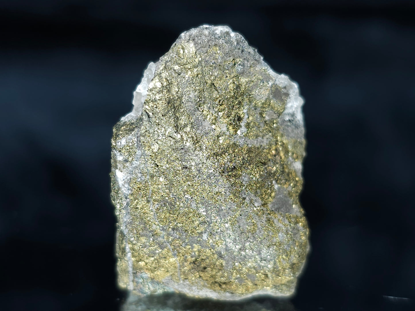 #66052 Golden Chalcopyrite ore with Hydrothermal Nailhead Spar Calcite with small fossils