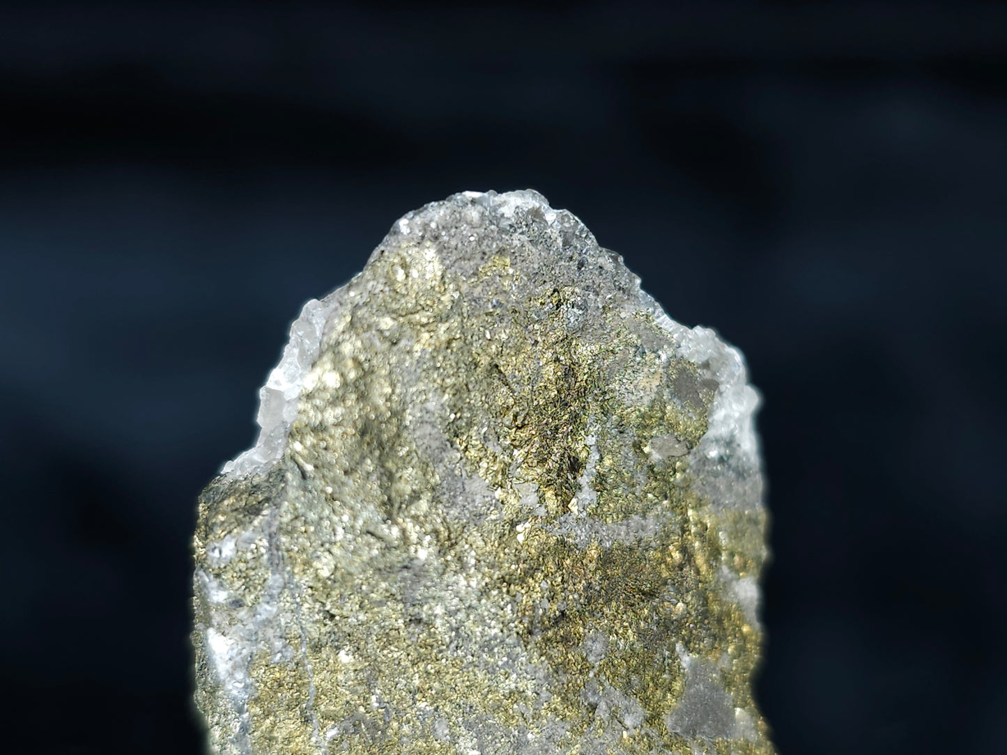 #66052 Golden Chalcopyrite ore with Hydrothermal Nailhead Spar Calcite with small fossils