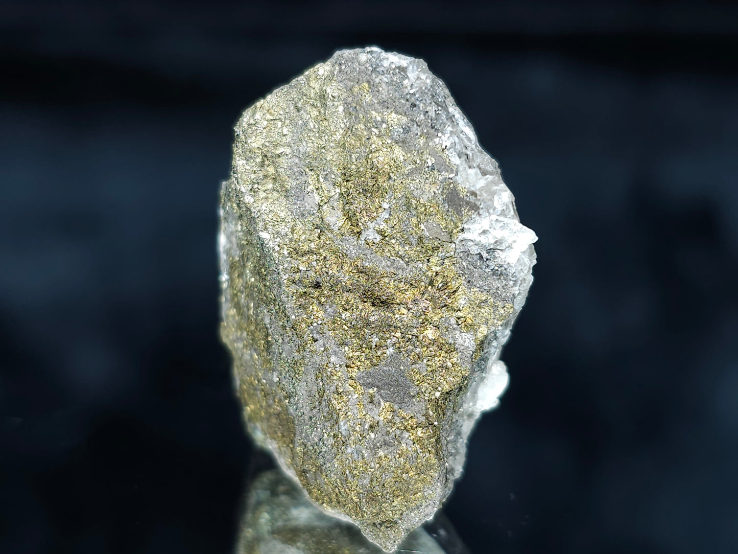 #66052 Golden Chalcopyrite ore with Hydrothermal Nailhead Spar Calcite with small fossils