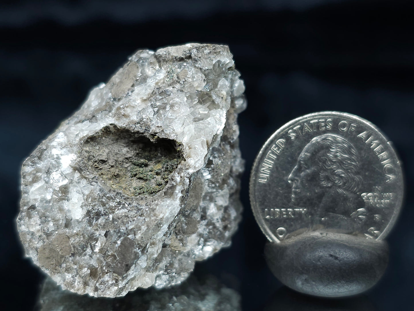 #66113 Fossil flower with peacock Chalcopyrite ore coating and Nailhead Spar Calcite with multiple fossils