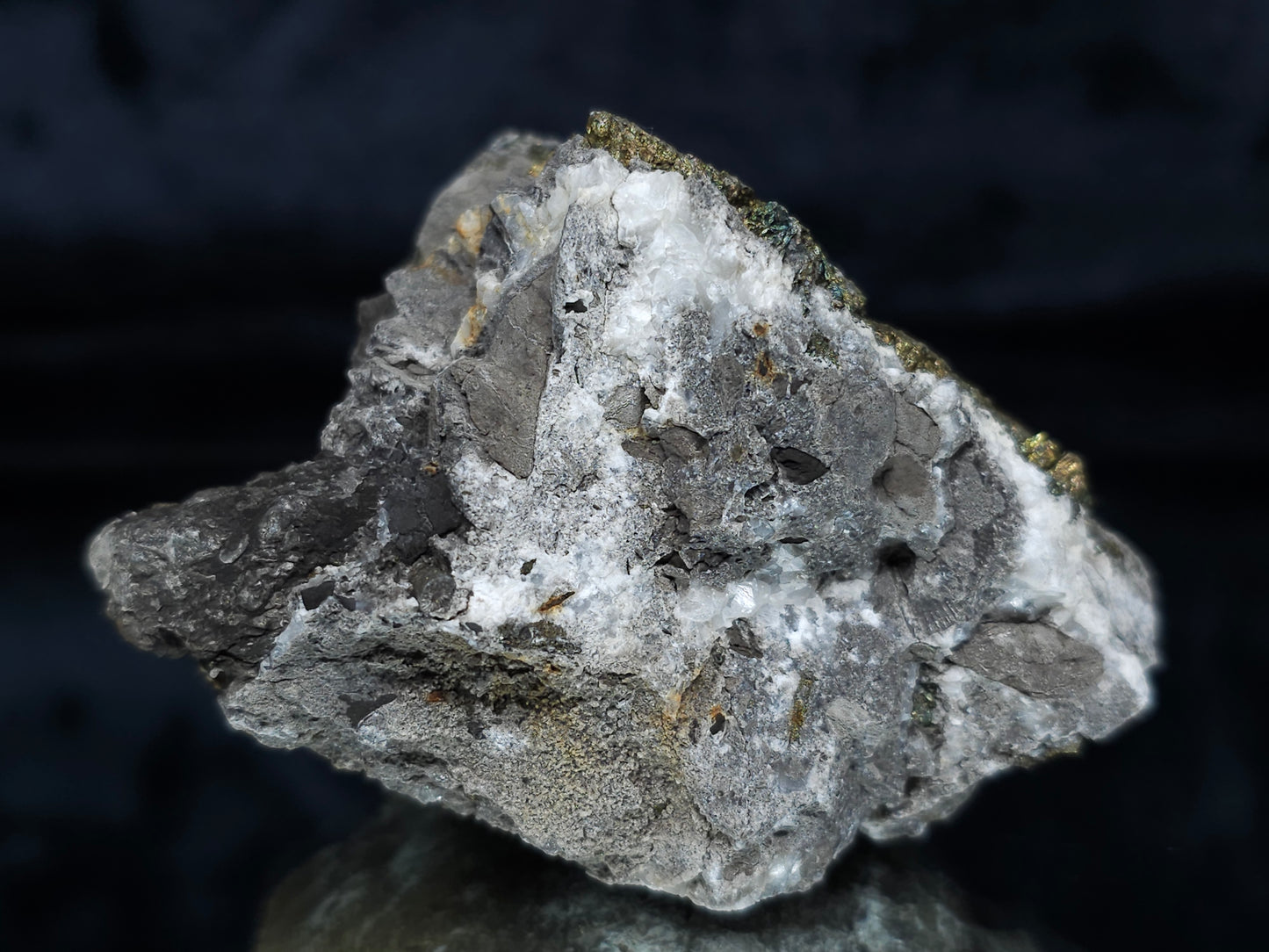 #66128 Hydrothermal Calcite deposit golden Chalcopyrite ore with beautiful with multiple small fossils