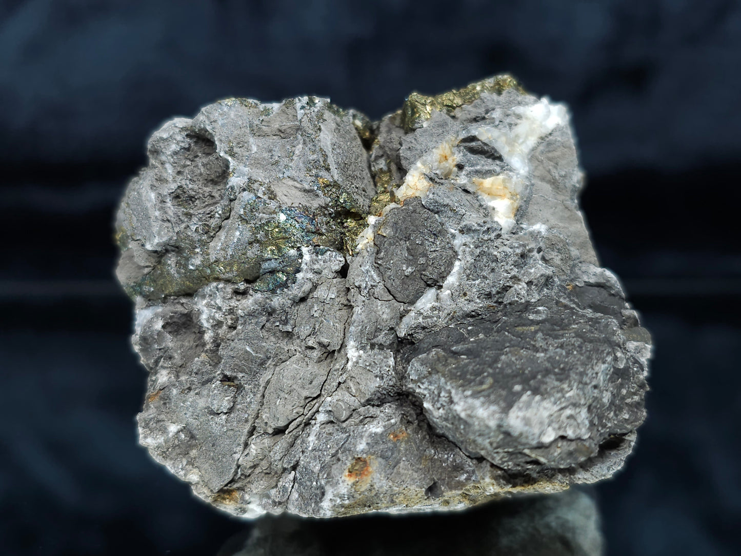 #66128 Hydrothermal Calcite deposit golden Chalcopyrite ore with beautiful with multiple small fossils