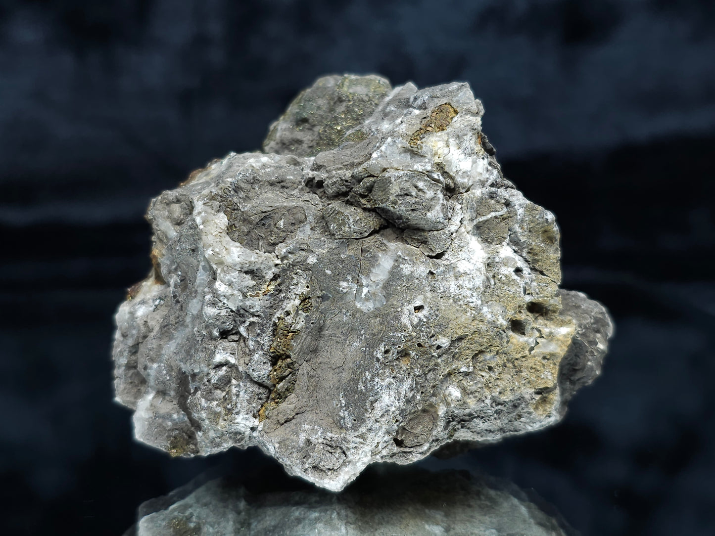 #66128 Hydrothermal Calcite deposit golden Chalcopyrite ore with beautiful with multiple small fossils