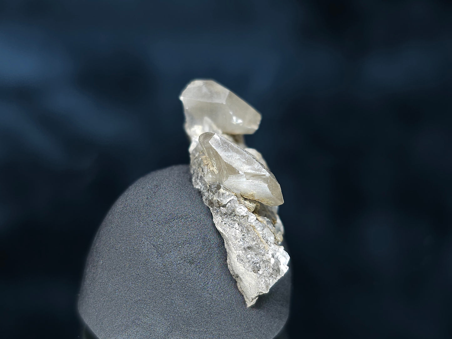 #33543 Double phantom Nailhead Spar Calcite tiny cluster with Chalcopyrite ore and multiple small fossils in the matrix