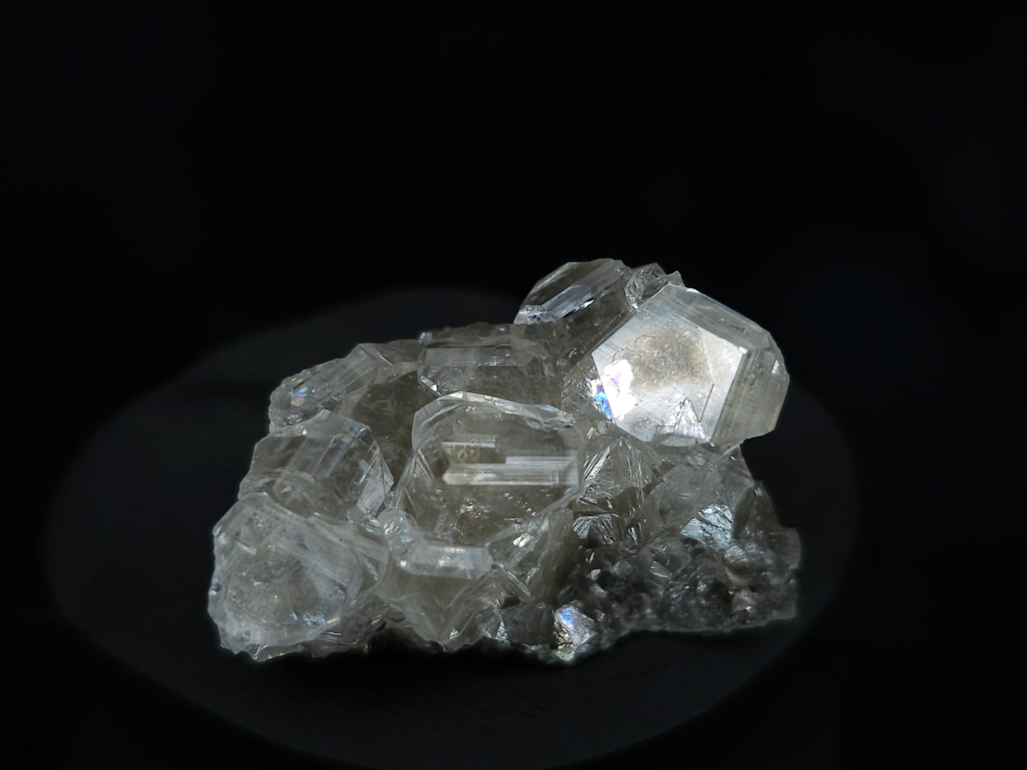 #33548 Super clear Nailhead Spar Calcite tiny cluster and Chalcopyrite ore and multiple small fossils in the matrix