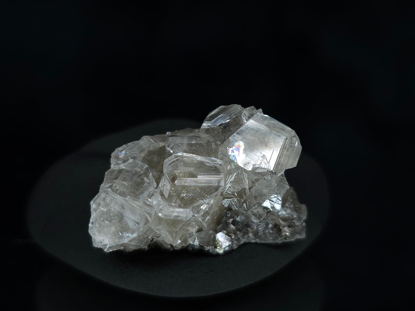 #33548 Super clear Nailhead Spar Calcite tiny cluster and Chalcopyrite ore and multiple small fossils in the matrix