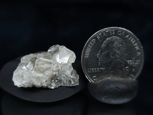 #33548 Super clear Nailhead Spar Calcite tiny cluster and Chalcopyrite ore and multiple small fossils in the matrix
