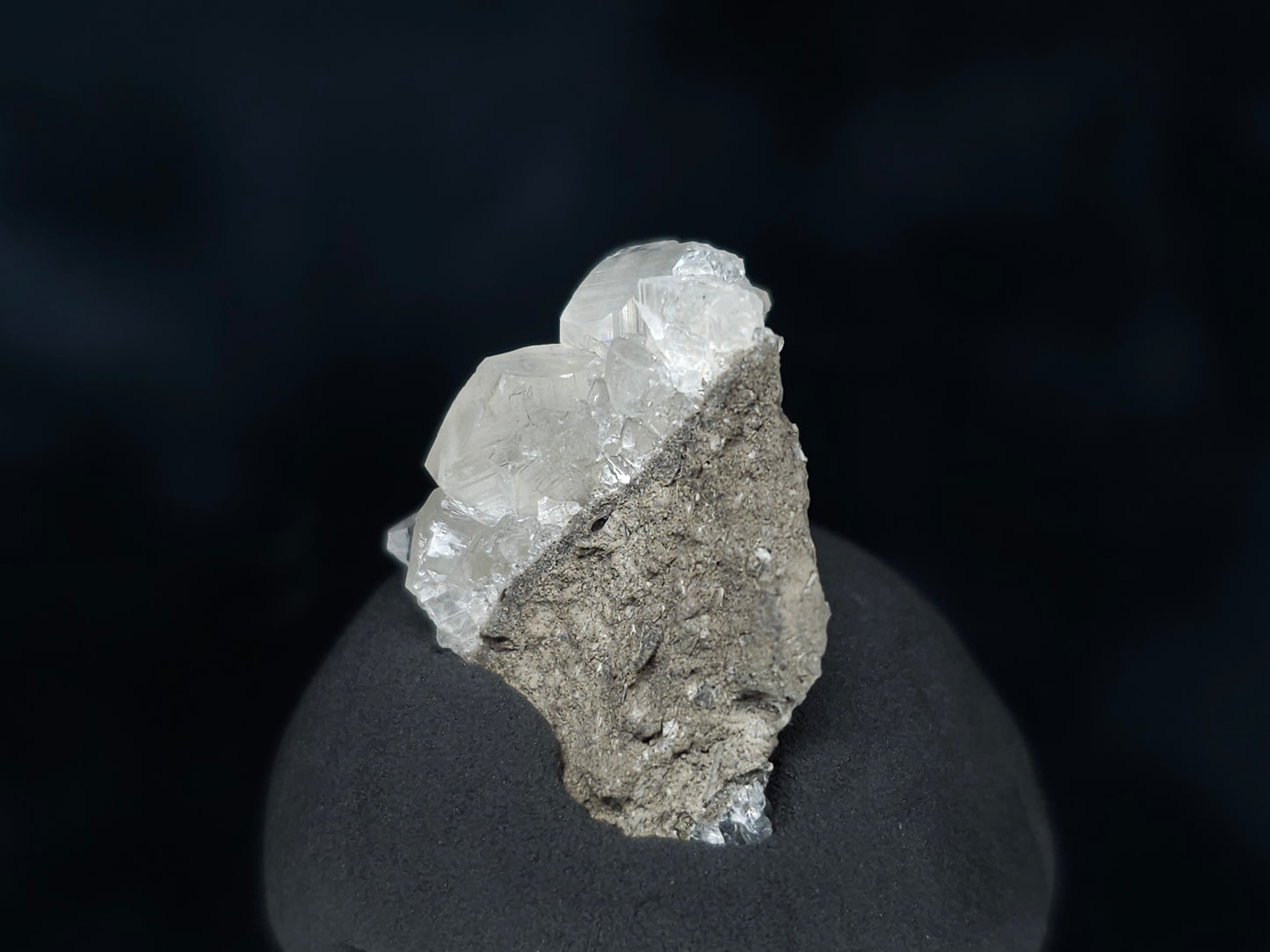#33549 Super clear Nailhead Spar Calcite tiny cluster and  Chalcopyrite ore and multiple small fossils in the matrix