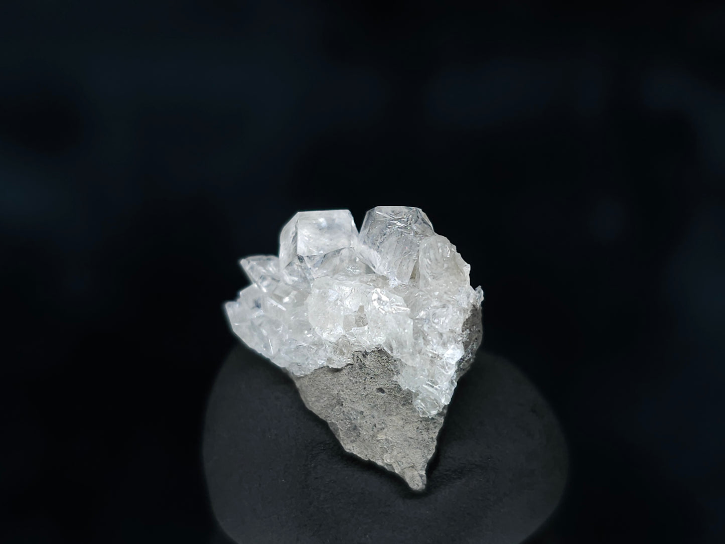 #33550 Super clear Nailhead Spar Calcite tiny cluster and Chalcopyrite ore and multiple small fossils in the matrix