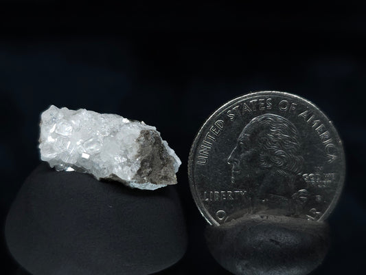 #33557 Super clear Nailhead Spar Calcite tiny cluster and Chalcopyrite ore and multiple small fossils in the matrix