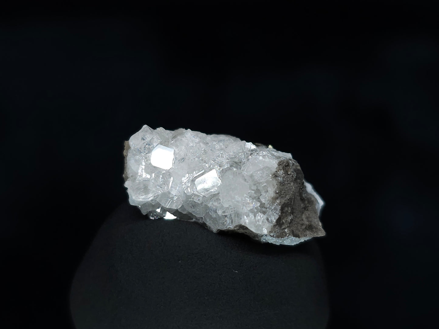 #33557 Super clear Nailhead Spar Calcite tiny cluster and Chalcopyrite ore and multiple small fossils in the matrix