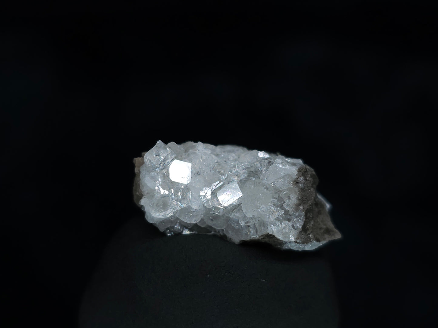 #33557 Super clear Nailhead Spar Calcite tiny cluster and Chalcopyrite ore and multiple small fossils in the matrix