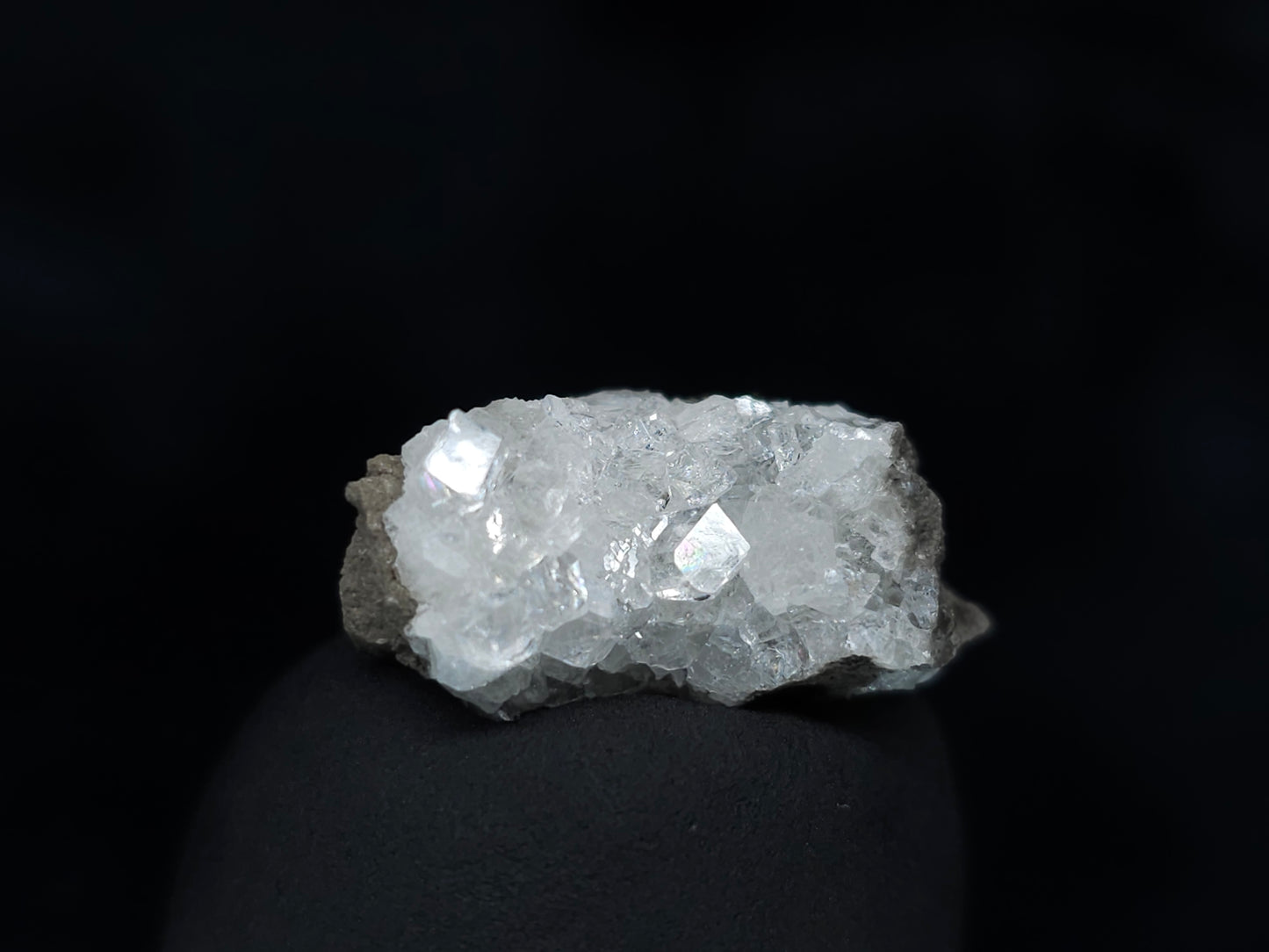 #33557 Super clear Nailhead Spar Calcite tiny cluster and Chalcopyrite ore and multiple small fossils in the matrix