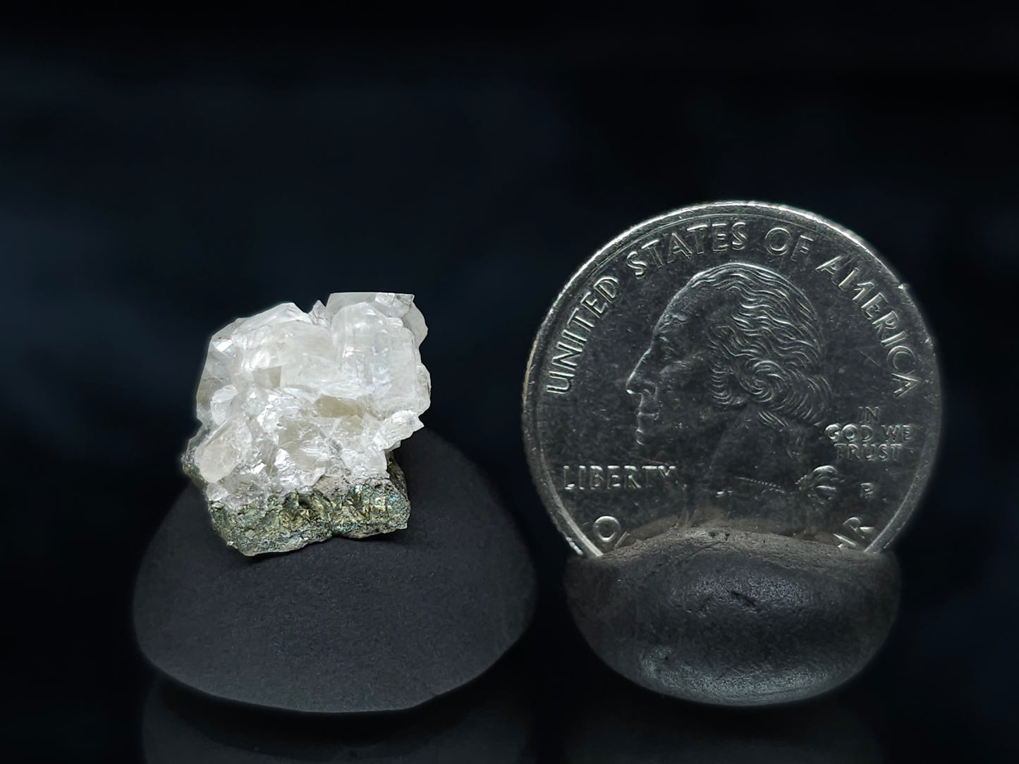 #33566 Super clear Nailhead Spar Calcite tiny cluster on matrix