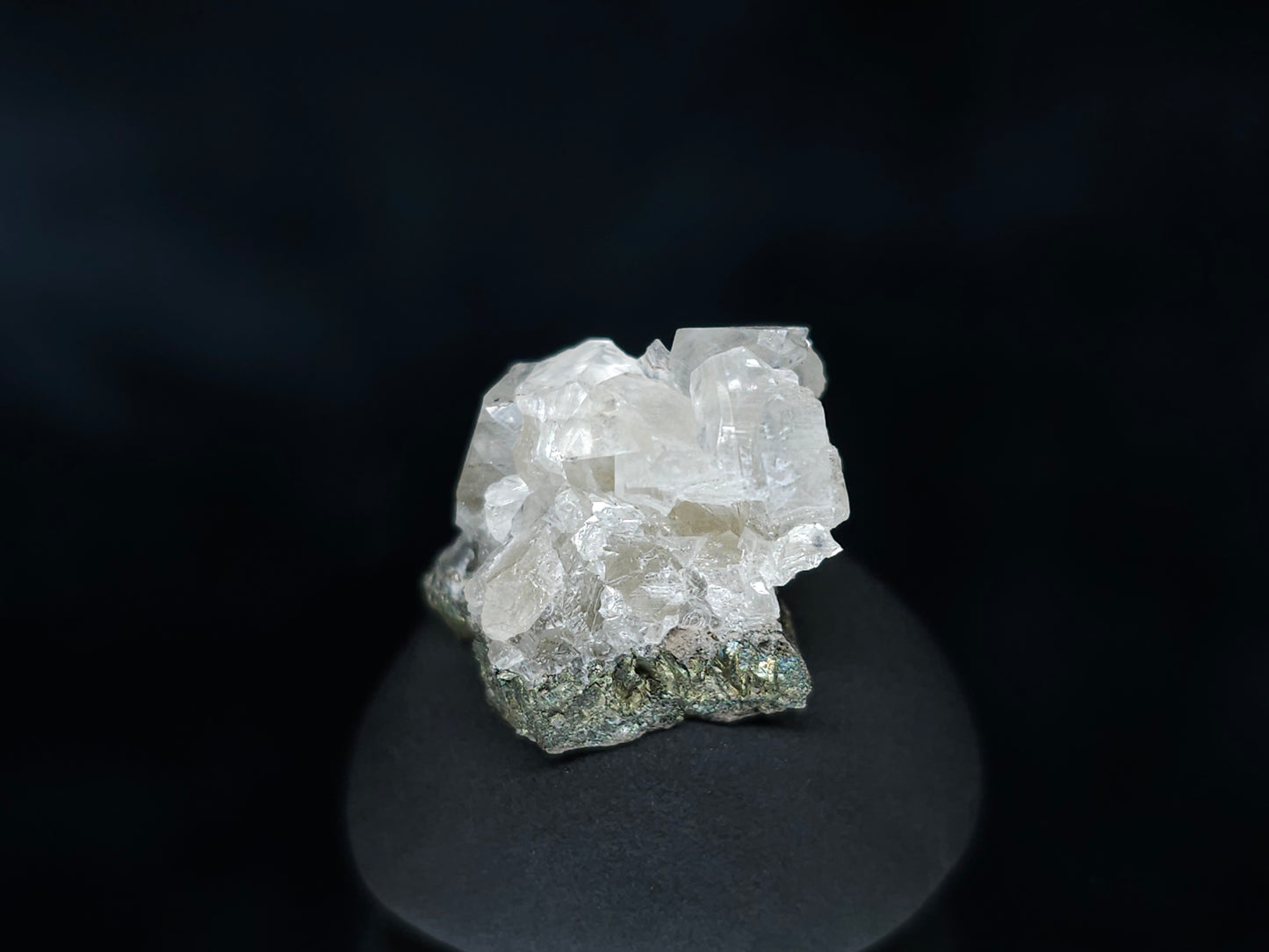 #33566 Super clear Nailhead Spar Calcite tiny cluster on matrix